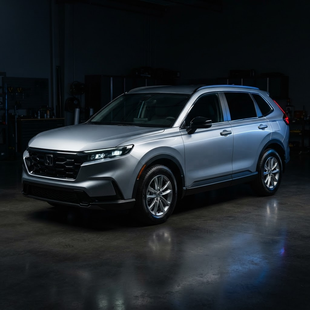A freshly detailed everyday SUV, clean and glossy under professional lighting
